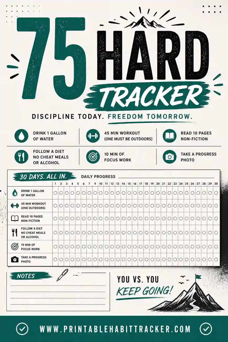 75 Hard Tracker: Free Printable Sheet for the Challenge