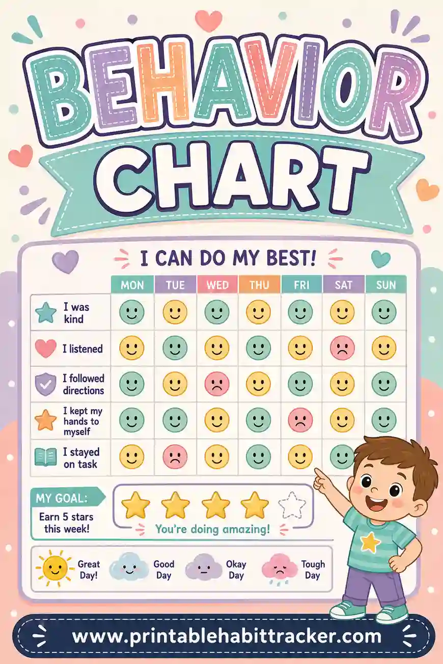 Behavior Chart Printable: Free Custom Charts for Home & School