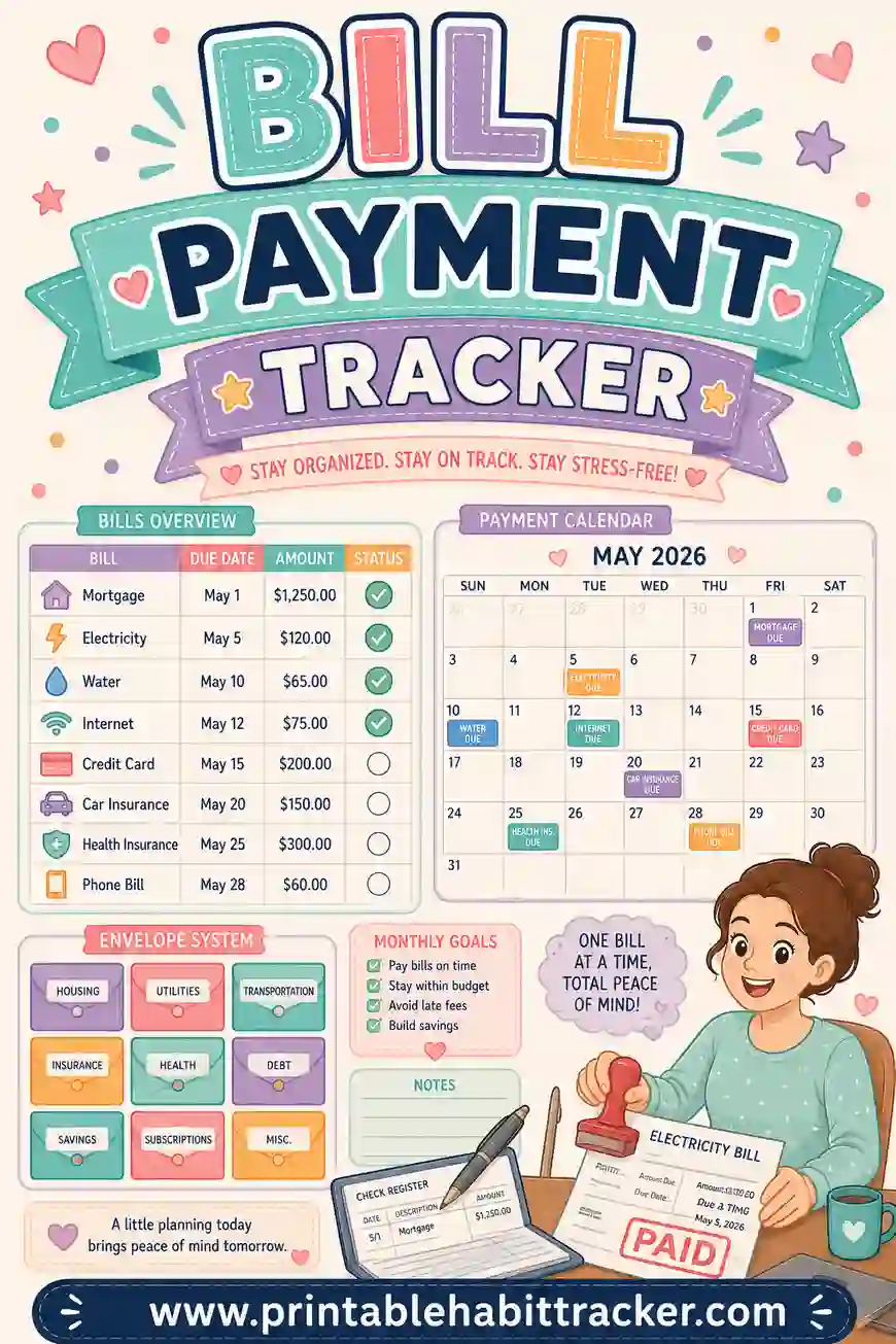Bill Payment Tracker Printable: Free Year-at-a-Glance Payment Log