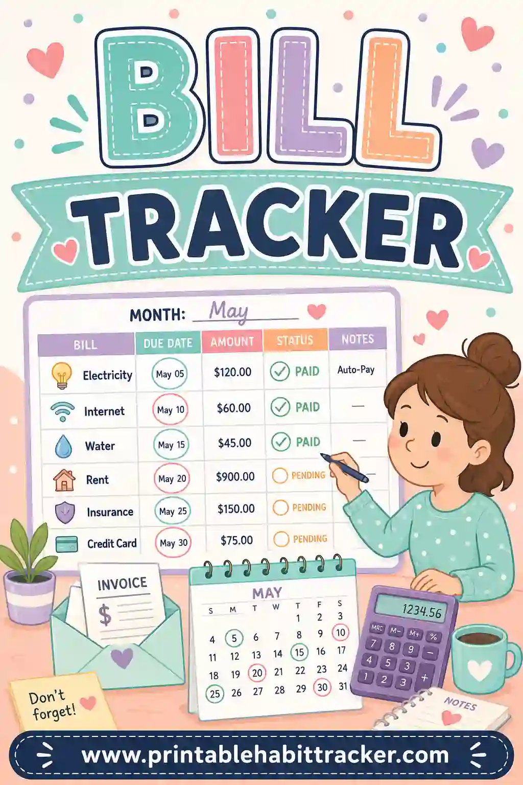 Bill Tracker Printable: Free Monthly Bill Payment Checklist