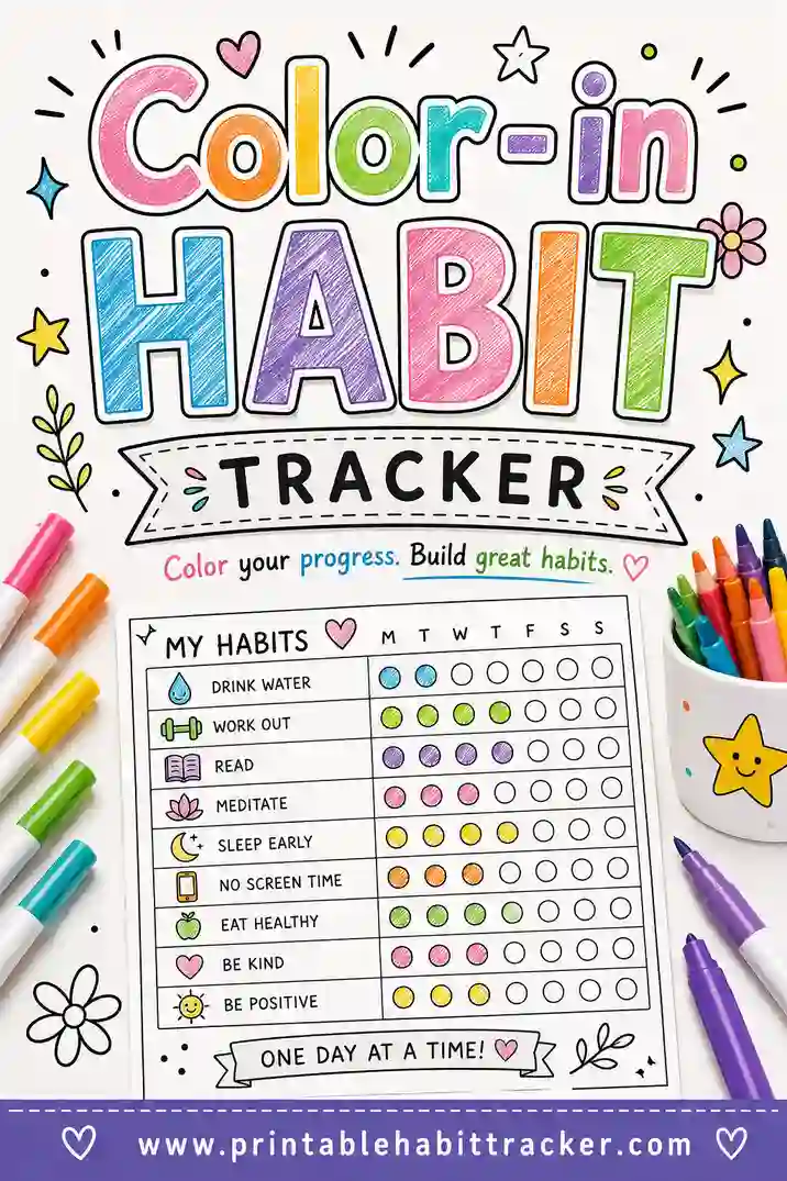 Color-In Habit Tracker: Free Printable You Color Each Day