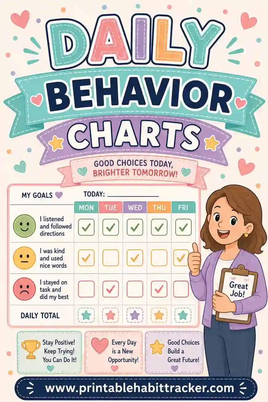 Free Printable Daily Behavior Charts: One-Day Charts That Reset Fresh