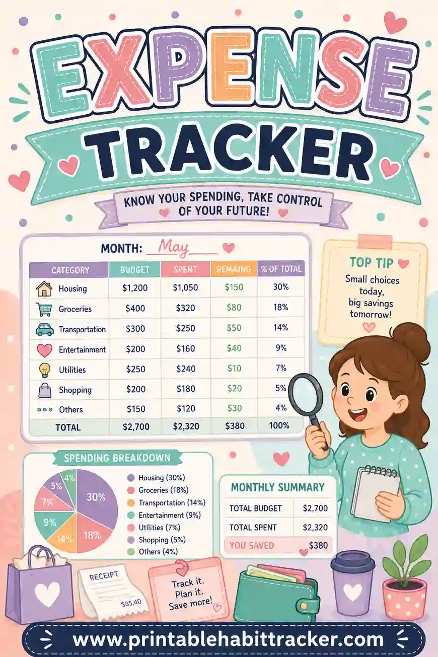 Expense Tracker Printable: Free Daily Spending Log You Can Print