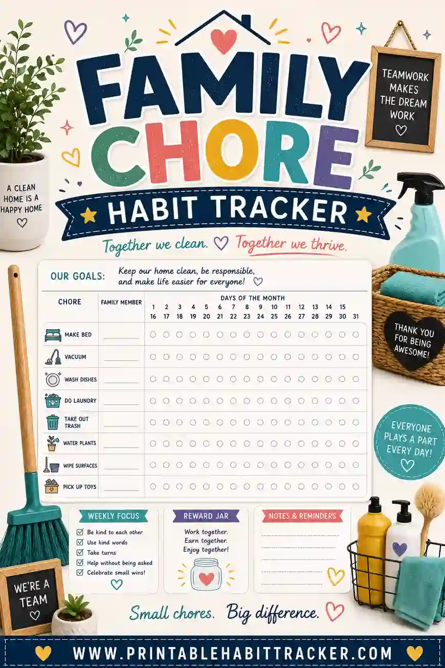 Family Chore Habit Tracker: Free Printable Chore Chart