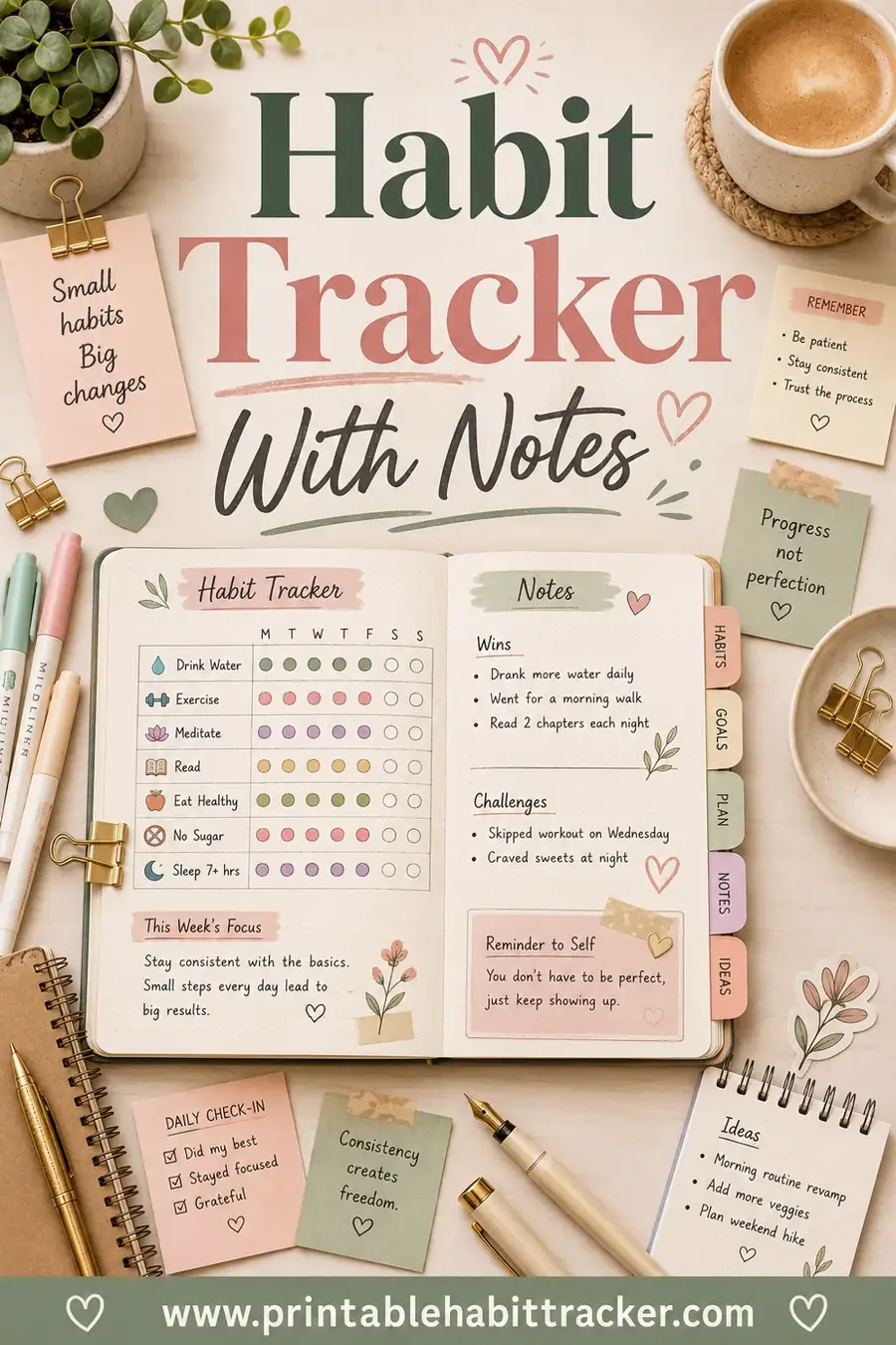 Habit Tracker With Notes: Free Printable With Journaling Space