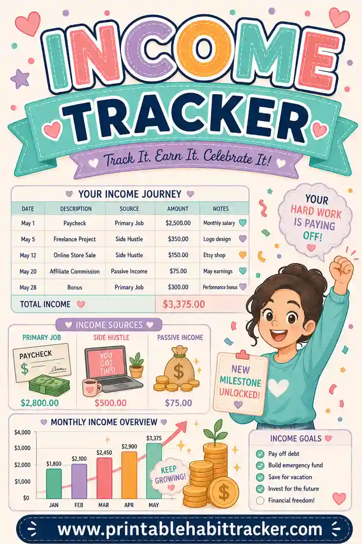 Income Tracker Printable: Free Custom Sheet for Every Dollar Coming In