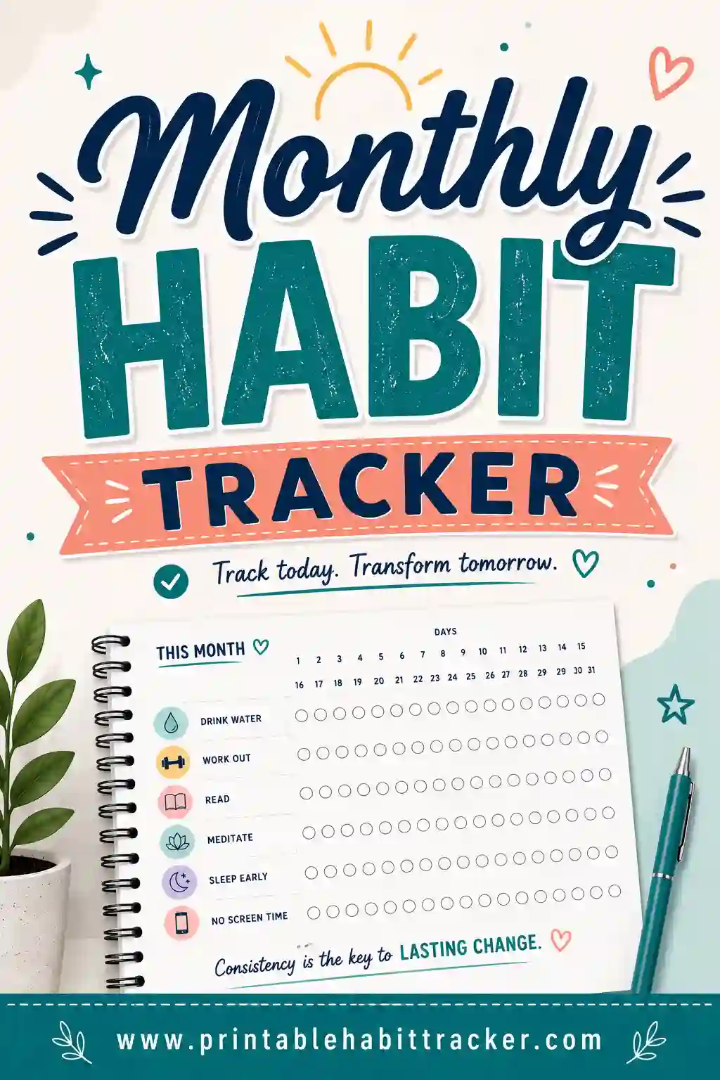 Monthly Habit Tracker: Free Printable & Customizable