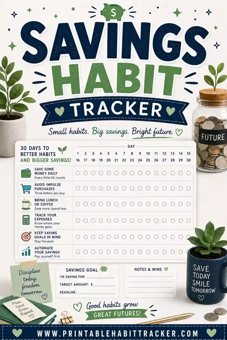 Savings Habit Tracker: Free Printable to Hit Your Goal