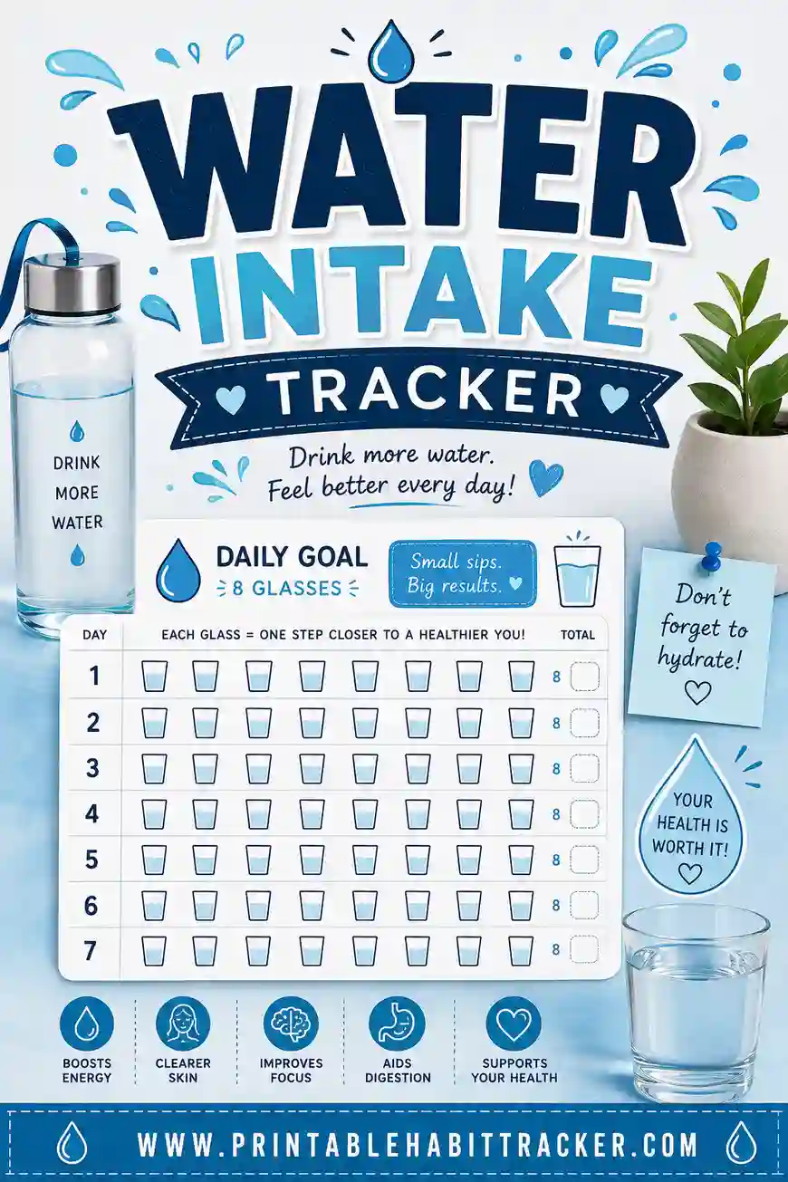 Water Intake Tracker: Free Printable Hydration Log